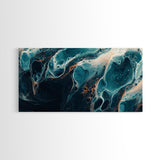 Abstract Fluid Art, moody art, blue and green wall art, wabi sabi art, extra wide art, horizontal wall art, Canvas Print