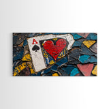 Mosaic Playing Card, mosaic wall art, rustic decor, extra wide art, textured art, blue and green wall art, Framed Canvas Print