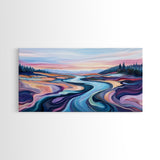 River Landscape, Abstract Art, Geometric Wall Art, Horizontal Wall Art, Extra Wide Art, Canvas Print, Living Room Art