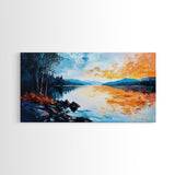 Sunset Lake Reflection, panoramic art, landscape painting, framed canvas print, mountain painting, extra wide art