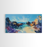 Rocky Seascape Panorama, framed canvas print, extra wide art, seascape painting, above couch art, nautical painting