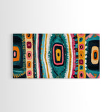 Geometric Abstract, bold colors, sacred geometry art, tribal design, vibrant patterns, extra wide art, Framed Canvas Print, boho art