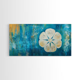 Abstract Floral, Botanical Prints, Coastal Landscape Art, Wabi Sabi Art, Framed Canvas Print, Extra Wide Art, Blue and Gold Wall Art