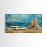 Sandcastle Painting, Coastal Decor, Beach House Wall Art, Nautical Painting, Framed Canvas Print, Seascape Art, Ocean Wave Painting