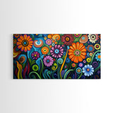 Whimsical Floral Art, Botanical Prints, Colorful Flowers, Framed Canvas Print, Wildflower Painting, Abstract Floral Artwork