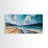 Seascape Painting, coastal landscape art, beach house decor, Ireland painting, blue and green wall art, panoramic art, canvas print