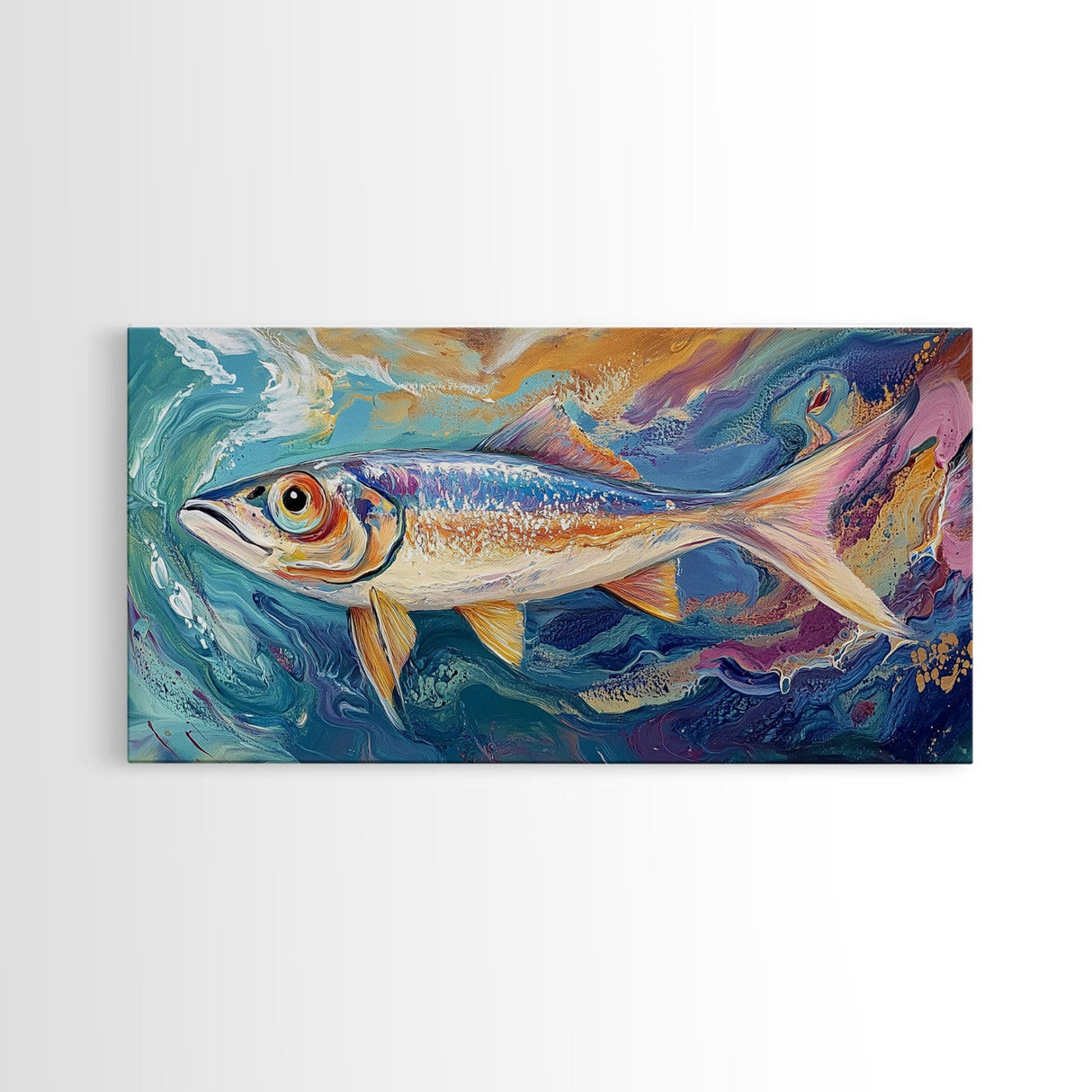 Vibrant Trout Art, fly fishing art, lake Tahoe art, trout art, coastal wall art, nautical decor, original painting, canvas print