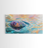 Floating Rock Art, surreal ocean painting, teal wall art, light pink wall art, moody art, nautical wall art, framed canvas print