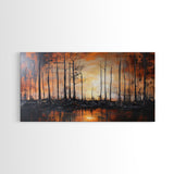 Forest at Dusk, moody art, fall landscape painting, pine tree art, framed canvas print, extra wide art, autumn wall art, rustic decor