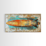 Rustic Surfboard, coastal decor, surf wall art, nautical painting, extra wide art, boho art, beach house decor, Canvas Print