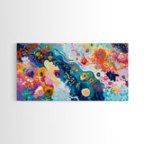 Floral abstract, whimsical art, colorful wildflowers, framed canvas print, botanical prints, pink orange wall art