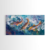 Koi Fish Painting, Framed Canvas Print, fly fishing art, trout art, extra wide painting, colorful fish painting, panoramic art