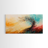 Windy Autumn, Framed Canvas Print, fall wall art, abstract landscape, extra wide painting, panoramic painting, autumn decor