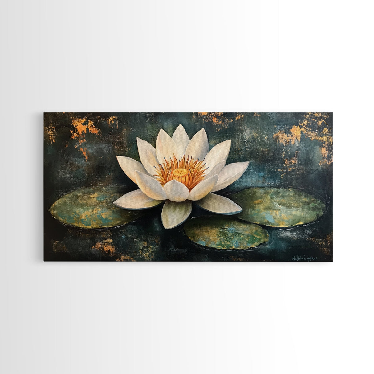 White Lotus, Framed Canvas Print, botanical prints, zen wall art, meditative decor, extra wide painting, spiritual art