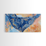 Bandana Print, Blue Wall Art, Vintage Art, Southwestern Art, Chinoiserie Wall Art, Extra Wide Art, Framed Canvas Print, Above Couch Art