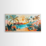 Tropical Sunset Art, Coastal Landscape Art, Boho Wall Art, Palm Tree Painting, Pink Orange Wall Art, Extra Wide Art, Canvas Print