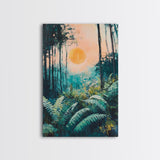Forest Sunrise Painting, Nature Landscape, Golden Light Art, Pine Tree Art, Warm Moody Decor, Rustic Wall Art, Canvas Print