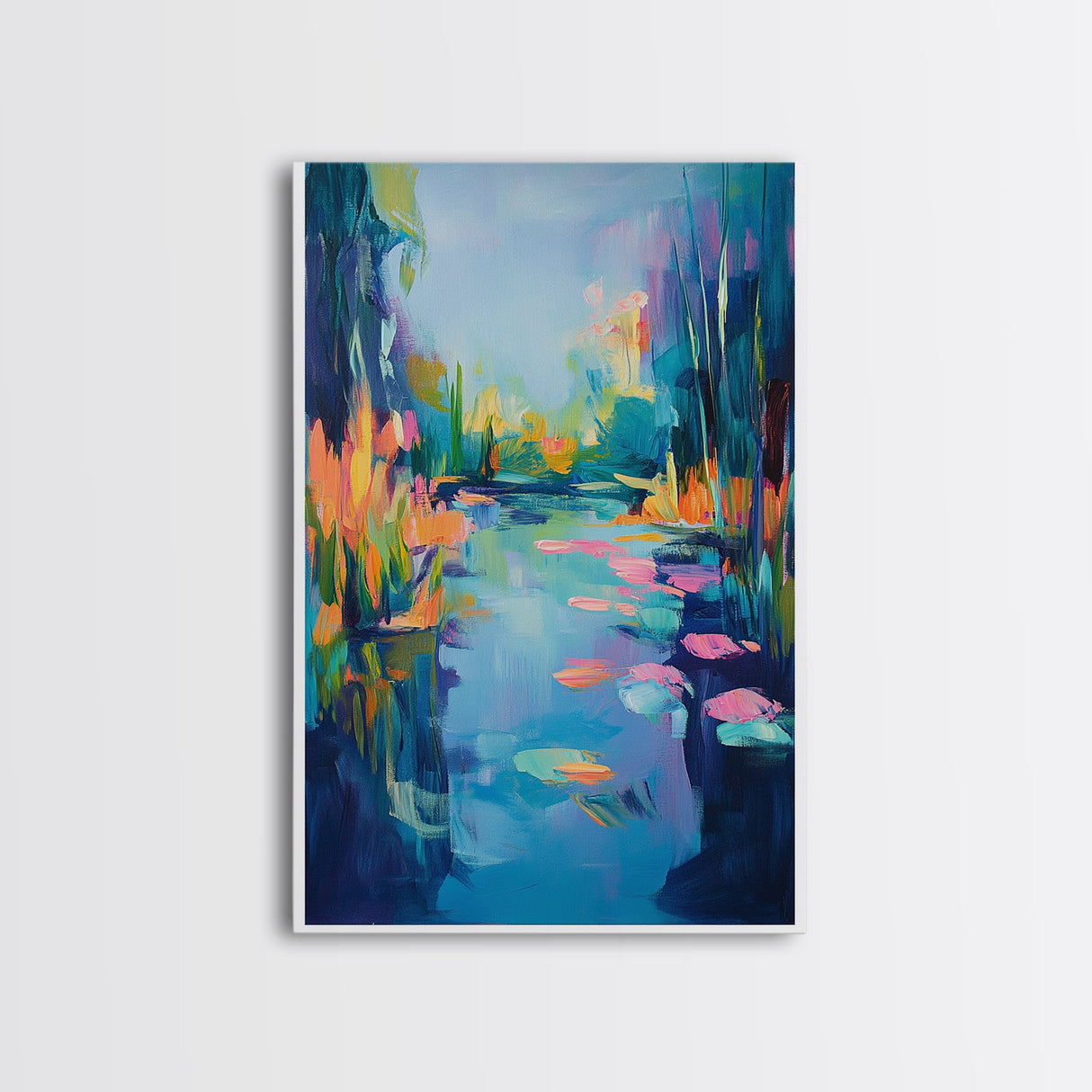 Water Lily Painting, Impressionist Landscape, Tranquil Pond Art, Botanical Prints, Nature Wall Art, Canvas Print