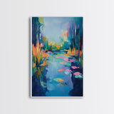 Water Lily Painting, Impressionist Landscape, Tranquil Pond Art, Botanical Prints, Nature Wall Art, Canvas Print