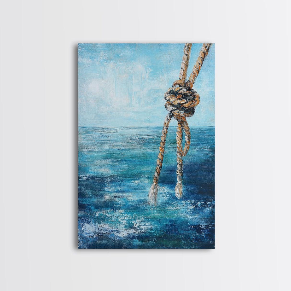 Nautical Rope Art, Coastal Decor, Ocean Inspired Painting, Maritime Wall Art, Blue and Green Wall Art, Canvas Print