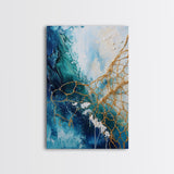 Abstract Ocean Painting, Coastal Wall Art, Blue and Gold Art, Nautical Decor, Contemporary Seascape, Canvas Print