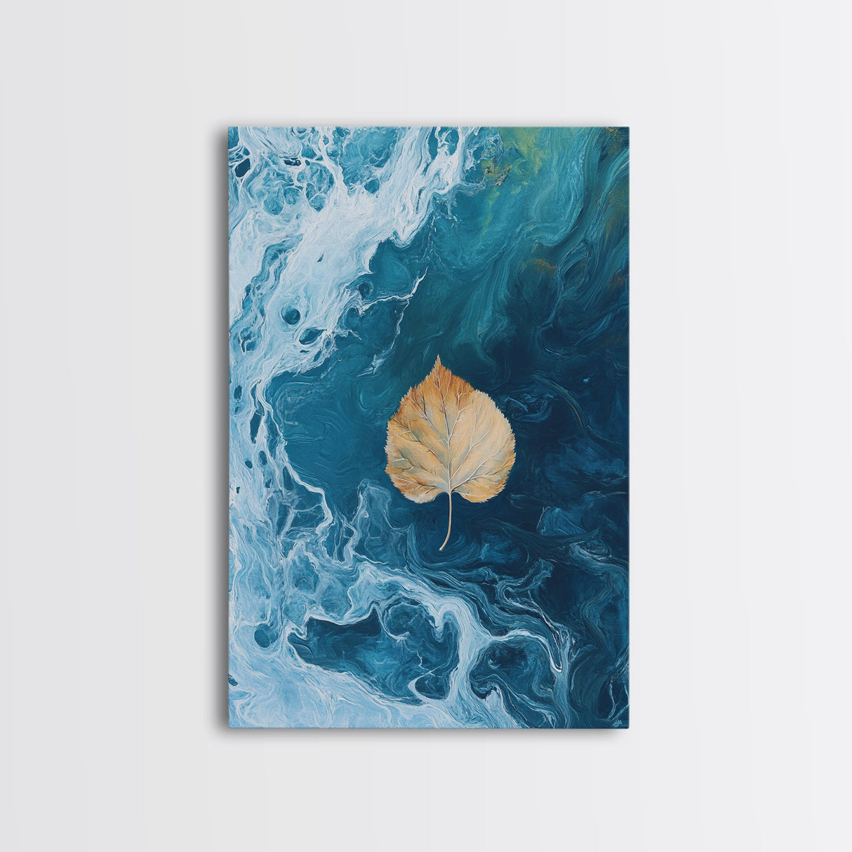 Floating Leaf Painting, Nature Abstract Art, Ocean Inspired Decor, Moody Wall Art, Tranquil Home Decor, Canvas Print