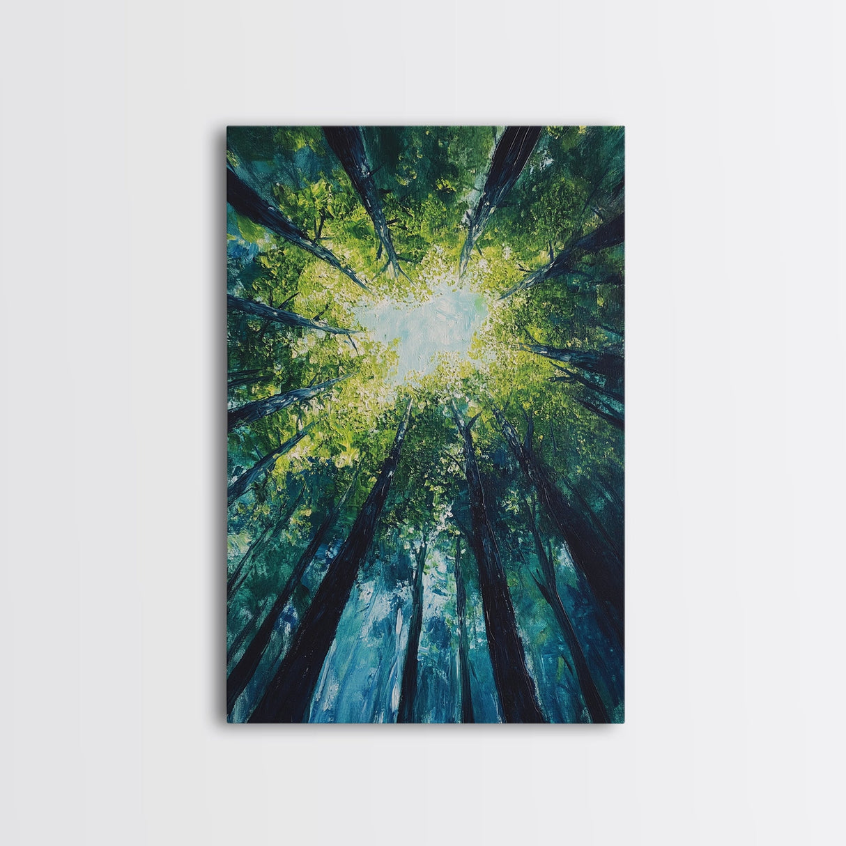 Looking Up, birch tree painting, nature wall art, green wall art, botanical prints, rustic wall art, framed canvas print, zen art