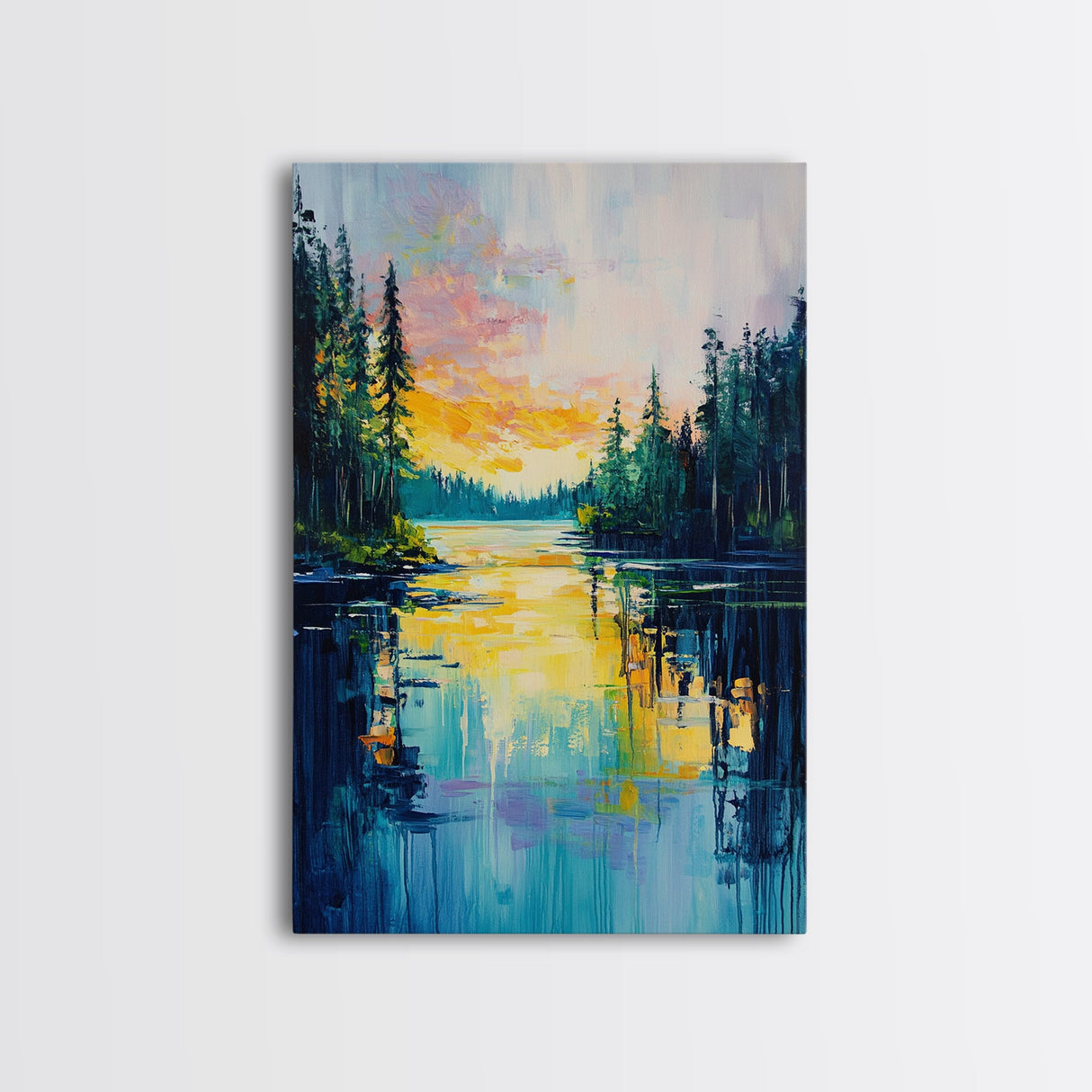 Golden Glow, lake Tahoe art, mountain painting, landscape painting, above bed wall art, framed canvas print, panoramic painting