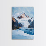 Snowy Mountain Lake, mountain painting, landscape painting, lake Tahoe art, extra wide art, panoramic art, Canvas Print