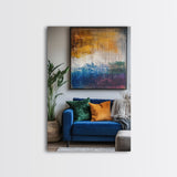 Abstract Color Drip, moody art, pink orange wall art, geometric wall art, bold living room art, Framed Canvas Print