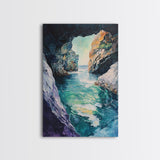Hidden Sea Cave, nautical wall art, coastal decor, rustic wall art, moody art, Canvas Print, extra wide panoramic art