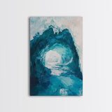 Ice Cave Entrance, blue and green wall art, moody art, geometric wall art, canvas print, extra wide art, wabi sabi art, winter decor