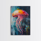 Vibrant Jellyfish Art, Coastal Wall Art, Ocean Life Painting, Whimsical Art, Teal Wall Art, Nautical Decor, Framed Canvas Print