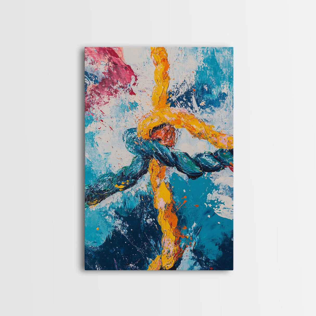Rope, Knot, Abstract, Framed Canvas Print, nautical decor, coastal wall art, blue and green wall art, moody art, geometric wall art
