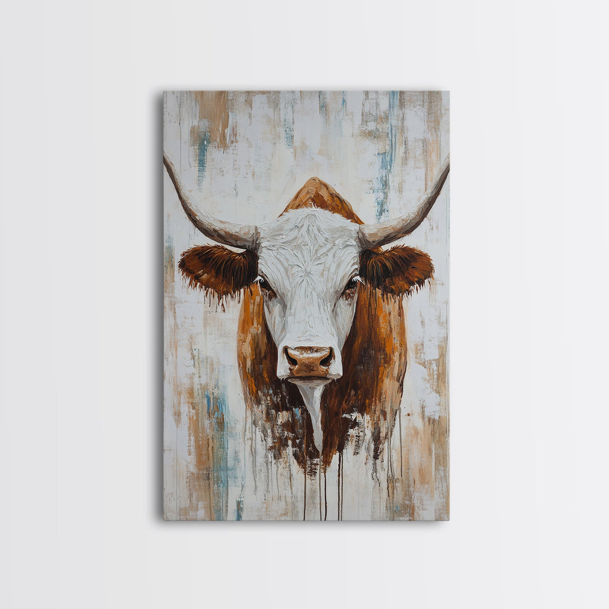 Longhorn, Rustic, Western, Framed Canvas Print, bull and bear art, rustic wall art, farmhouse art, moody art, vintage horse art