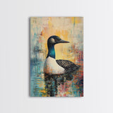 Loon Painting, bird art, blue and green wall art, moody art, gift idea for him, rustic decor, Framed Canvas Print, above couch art