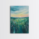 Wildflower Field, wildflower painting, botanical prints, pink orange wall art, bedroom art, Framed Canvas Print, farmhouse art