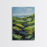 Ireland painting, green wall art, coastal landscape art, wabi sabi art, farmhouse art, Framed Canvas Print, landscape painting