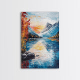 mountain painting, fall art, lake Tahoe art, coastal decor, smoky mountain art, above bed wall art, Framed Canvas Print, landscape painting