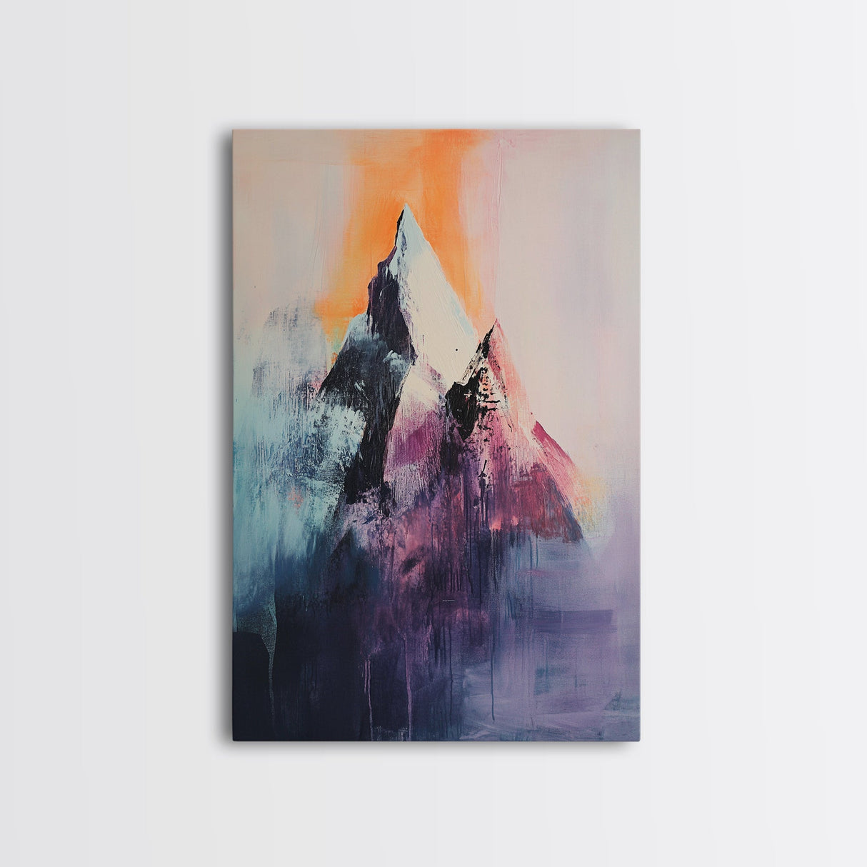mountain painting, moody art, blue and green wall art, modern landscape painting, art nouveau print, Framed Canvas Print, minimalist art