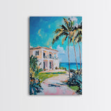 Palm Tree Art, Tropical House Painting, Coastal Landscape Art, Framed Canvas Print, Nautical Painting, Coastal Decor, Boho Art
