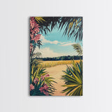 Tropical Landscape, palm tree painting, botanical prints, coastal landscape art, Canvas Print, living room art, wabi sabi wall art