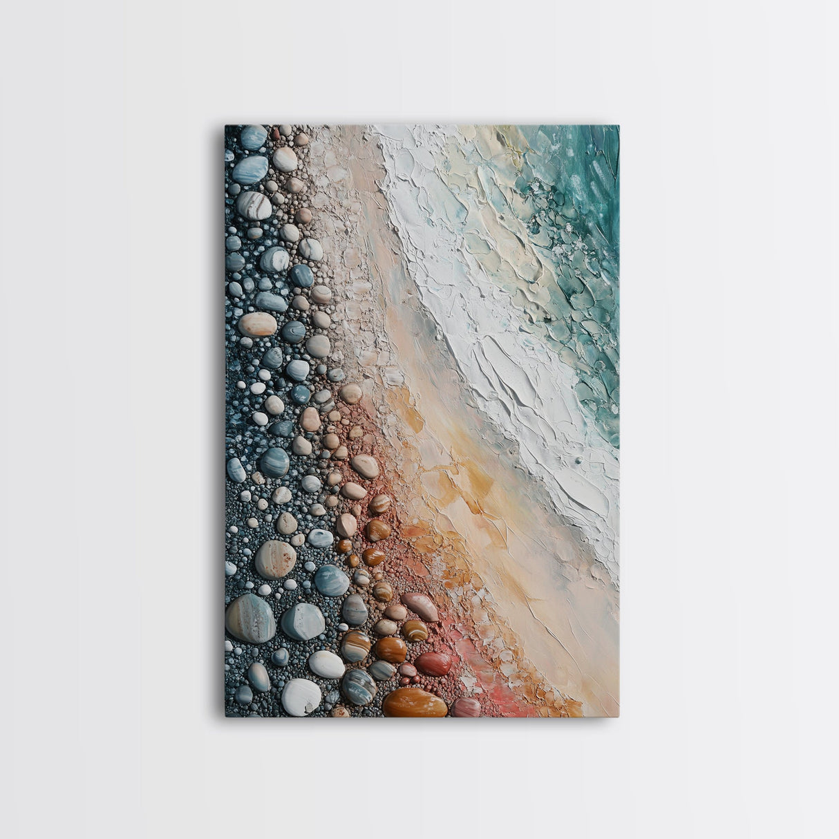 Pebble Beach, coastal painting, nautical decor, wabi sabi art, abstract seascape, textured wall art, ocean print, canvas print