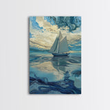 Sailboat Painting, nautical decor, coastal wall art, blue and green wall art, ocean painting, framed canvas print, living room art