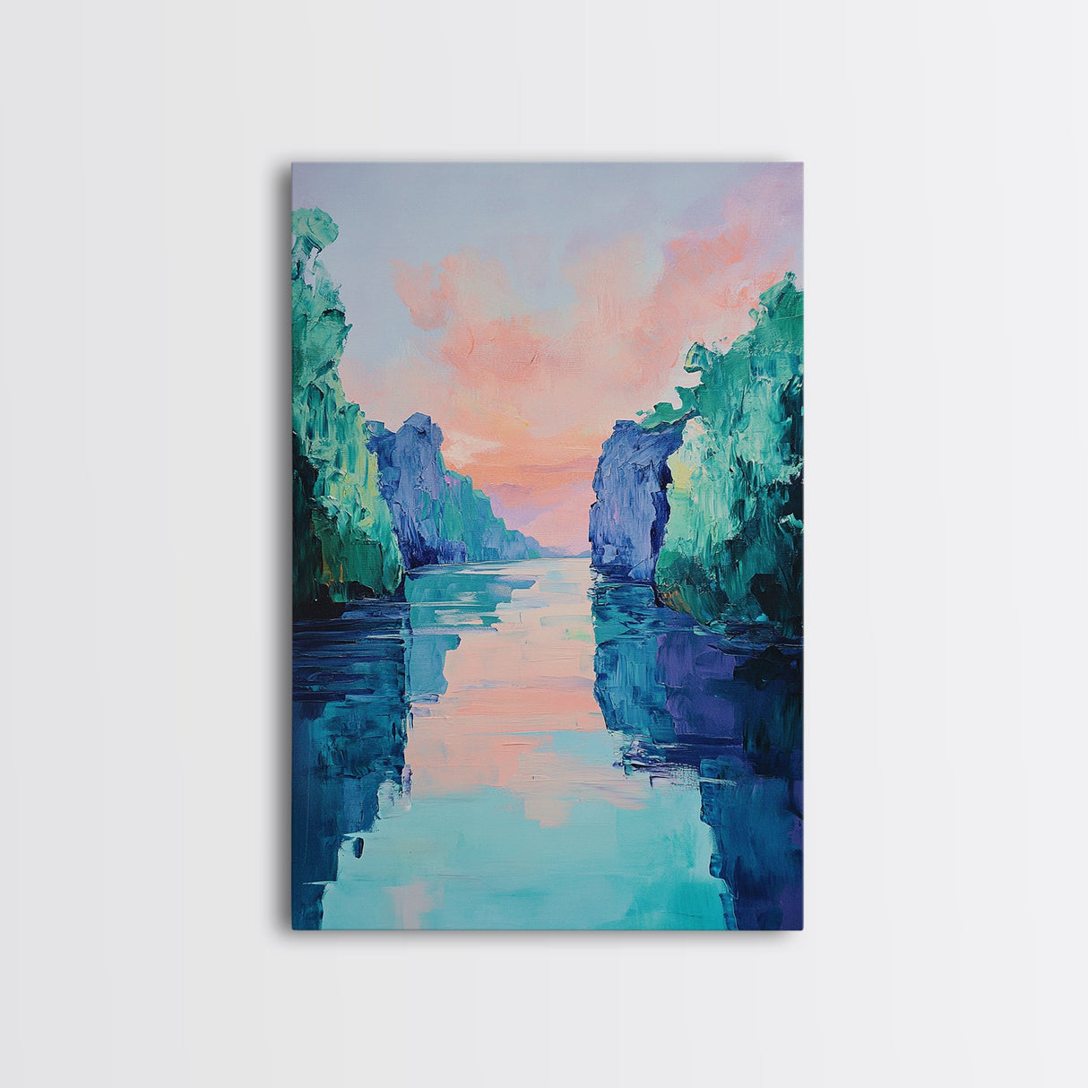 Sunset Lake Painting, landscape painting, pink orange wall art, moody art, lake Tahoe art, framed canvas print, minimalist art