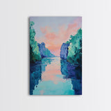 Sunset Lake Painting, landscape painting, pink orange wall art, moody art, lake Tahoe art, framed canvas print, minimalist art