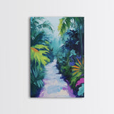 Jungle Walkway, tropical painting, palm tree painting, botanical prints, green wall art, living room art, canvas print, home decor