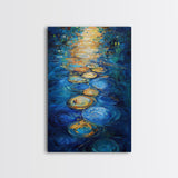 Golden Reflections, Water Art, Moody Painting, Canvas Print, Nautical Wall Art, Coastal Decor, Rustic Art, Living Room Art