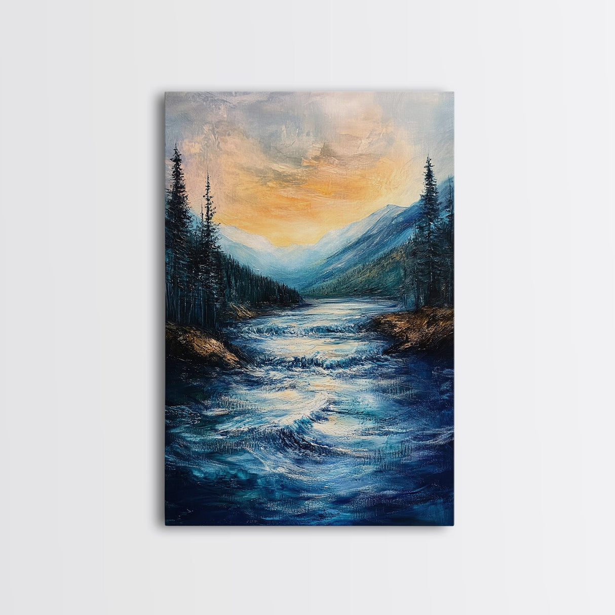 Mountain Stream, Nature Painting, Canvas Print, Forest Art, Rustic Wall Art, Coastal Decor, Bedroom Art, Cabin Decor, Gift Idea