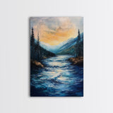 Mountain Stream, Nature Painting, Canvas Print, Forest Art, Rustic Wall Art, Coastal Decor, Bedroom Art, Cabin Decor, Gift Idea